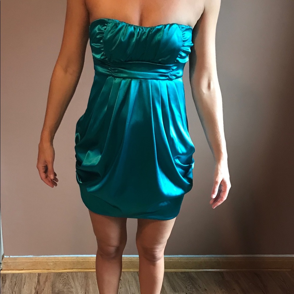 Turquoise cocktail strapless dress